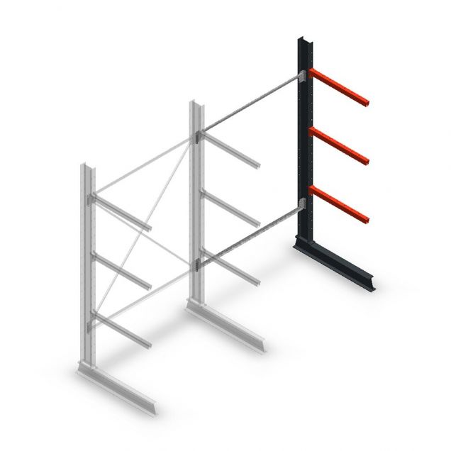 Medium draagarmstelling enkelzijdig 2500x1500x800 mm (hxbxd) 3 niveaus aanbouwsectie