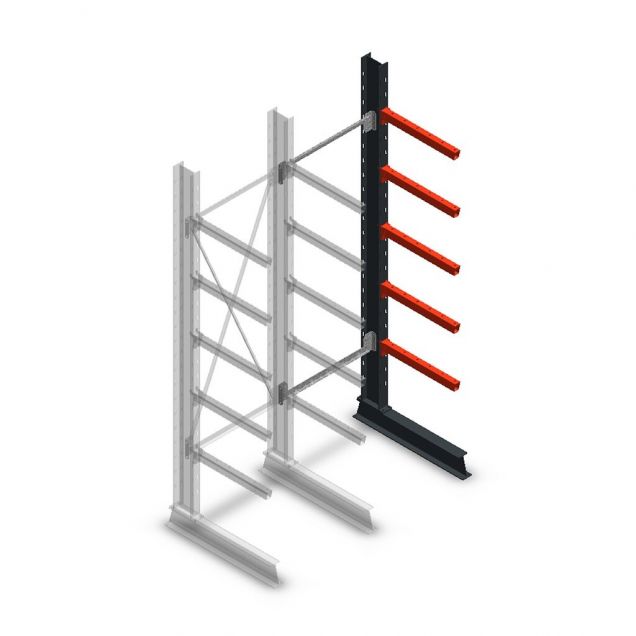 Medium draagarmstelling enkelzijdig 2500x750x600 mm (hxbxd) 5 niveaus aanbouwsectie
