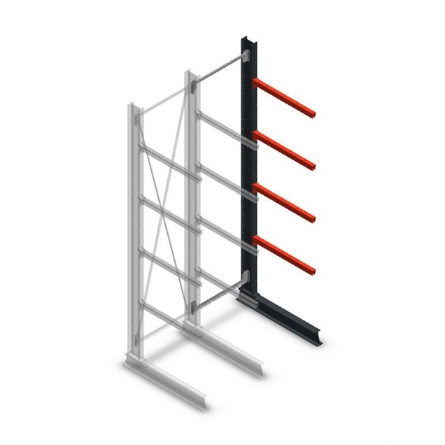 Medium draagarmstelling enkelzijdig 3000x750x800 mm (hxbxd) 4 niveaus aanbouwsectie