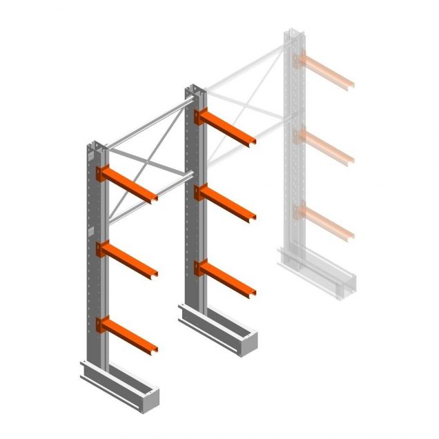 Medium draagarmstelling IT enkelzijdig 2455x1200x600 mm (hxbxd) 3 niveaus beginsectie