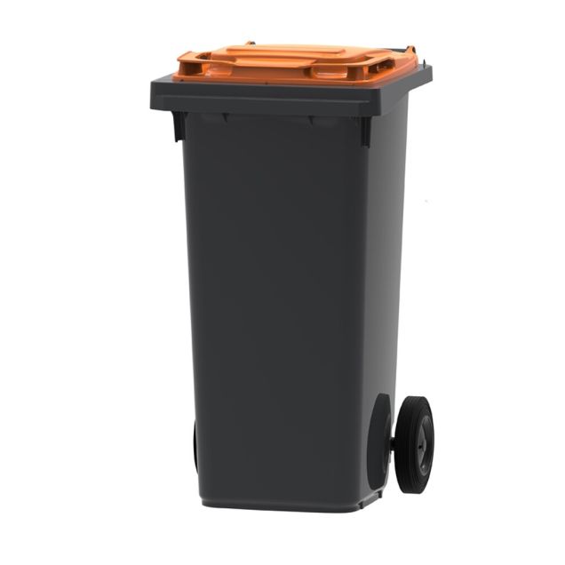 Afvalcontainer, mobiele rolcontainer 120 liter grijs oranje 