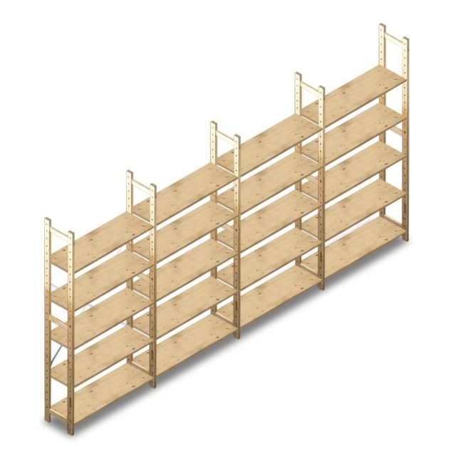 Voordeelrij houten legbordstelling BT Combi 2080x4030x280 mm (hxbxd) 5 niveaus