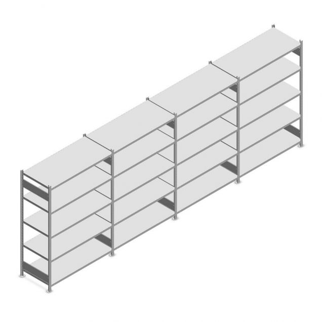 Voordeelrij deels gebruikte Heavy Duty legbordstelling 2000x5350x600 mm (hxbxd) 5 niveaus 150 kg