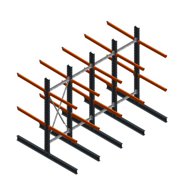 Voordeelrij zware draagarmstelling dubbelzijdig 3000x4082x1200mm (hxbxd) 2 niveaus