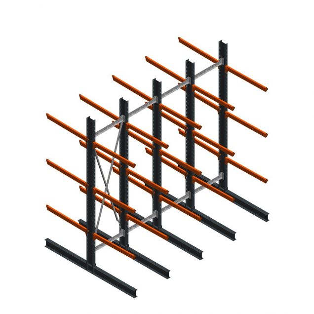 Voordeelrij zware draagarmstelling dubbelzijdig 4000x4091x1200mm (hxbxd) 3 niveaus