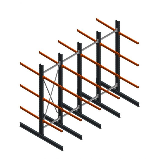 Voordeelrij zware draagarmstelling dubbelzijdig 4000x4890x1200mm (hxbxd) 3 niveaus