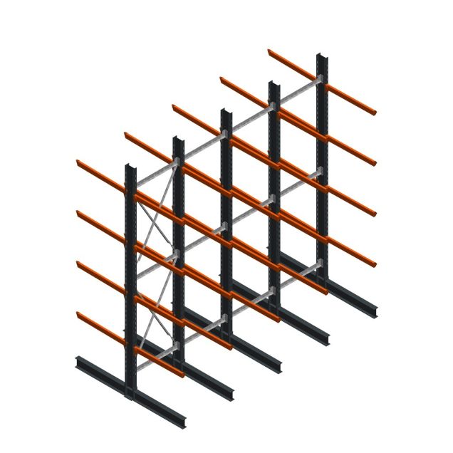 Voordeelrij zware draagarmstelling dubbelzijdig 5000x4900x1200mm (hxbxd) 4 niveaus