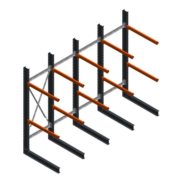 Voordeelrij zware draagarmstelling enkelzijdig 3000x4082x1200mm (hxbxd) 2 niveaus