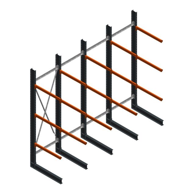 Voordeelrij zware draagarmstelling enkelzijdig 4000x4891x1000mm (hxbxd) 3 niveaus