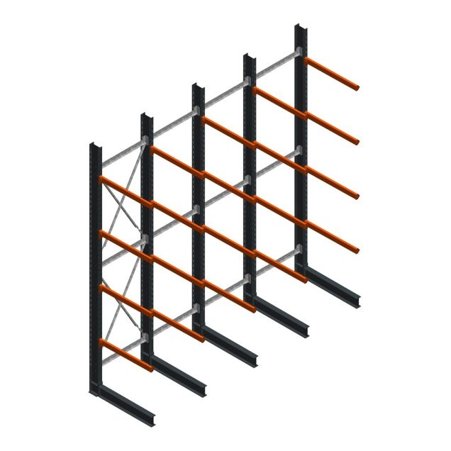 Voordeelrij zware draagarmstelling enkelzijdig 5000x4900x1200mm (hxbxd) 4 niveaus