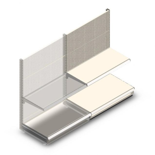 Wandstelling met perforatie Tego 1400x1000x570 mm (hxbxd) 2 niveaus RAL9001 aanbouwsectie