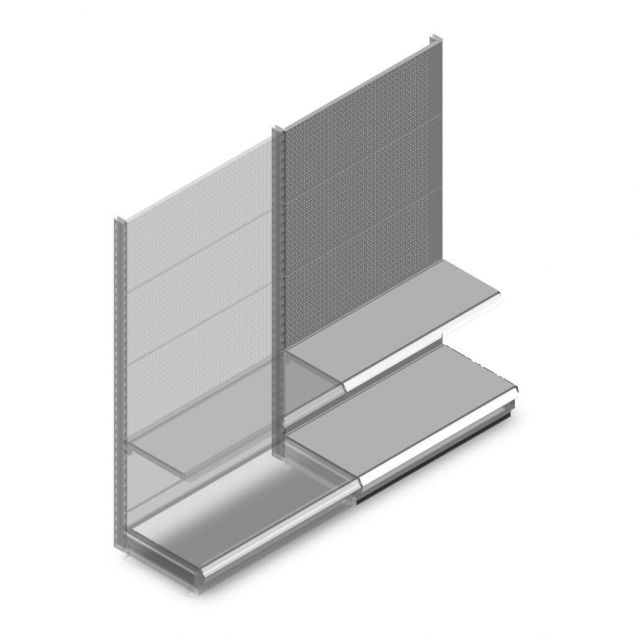 Wandstelling met perforatie Tego 1800x1000x470 mm (hxbxd) 2 niveaus RAL9006 aanbouwsectie