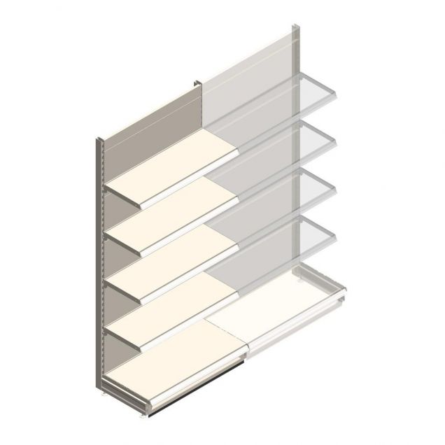 Wandstelling Tego 2200x1000x470 mm (hxbxd) 5 niveaus RAL9001 beginsectie