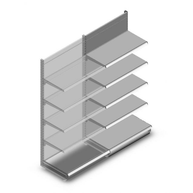 Wandstelling Tego 2200x1000x570 mm (hxbxd) 5 niveaus RAL9006 aanbouwsectie