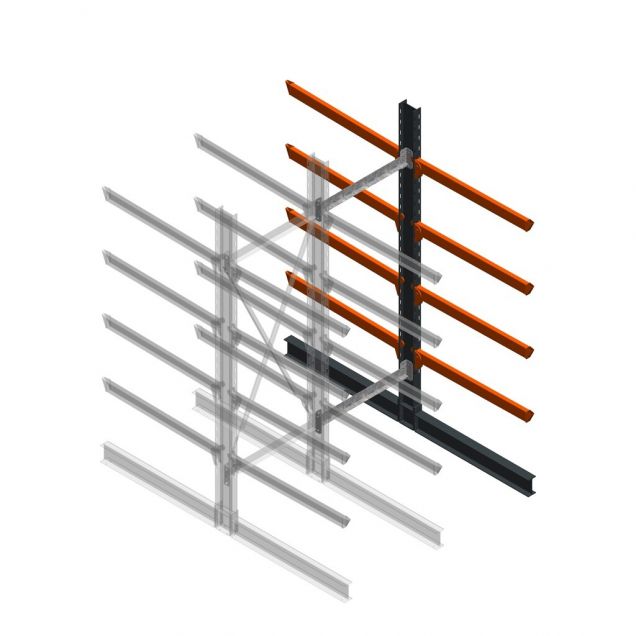 Zware draagarmstelling dubbelzijdig 3000x1000x1200mm (hxbxd) 4 niveaus aanbouwsectie