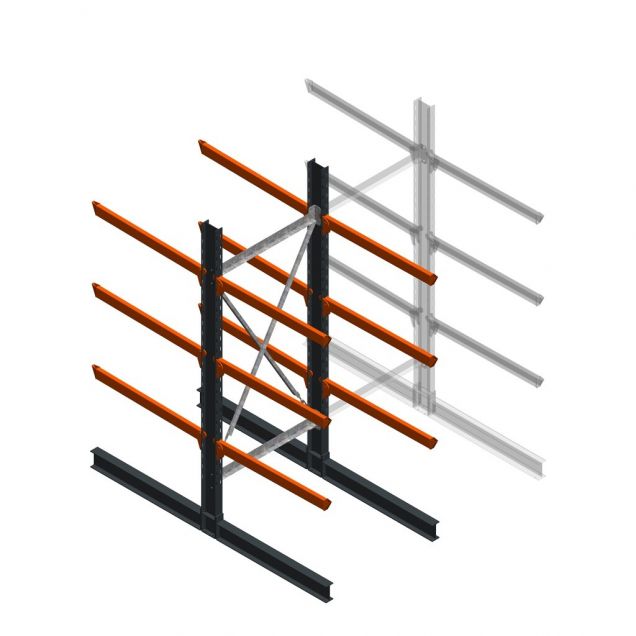 Zware draagarmstelling dubbelzijdig 3000x1200x1200mm (hxbxd) 3 niveaus beginsectie