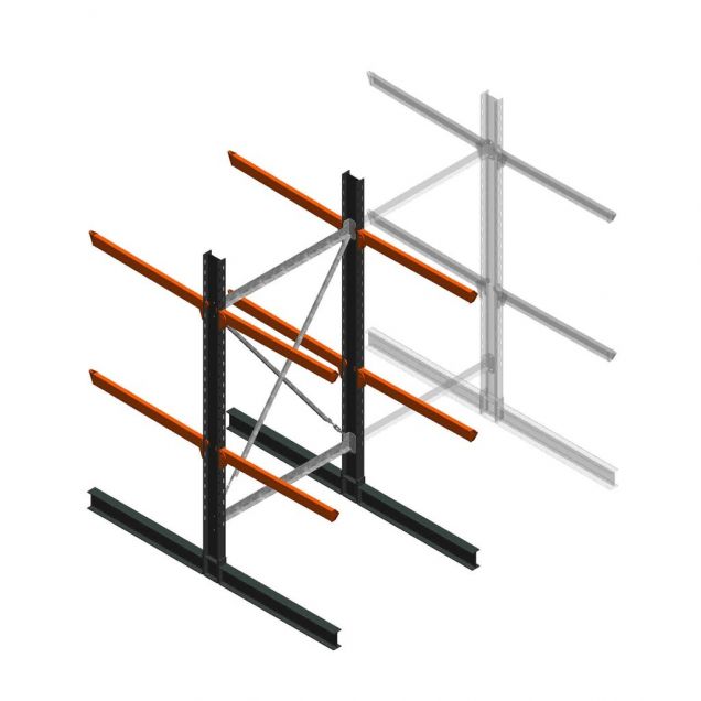Zware draagarmstelling dubbelzijdig 3000x1500x1200mm (hxbxd) 2 niveaus beginsectie
