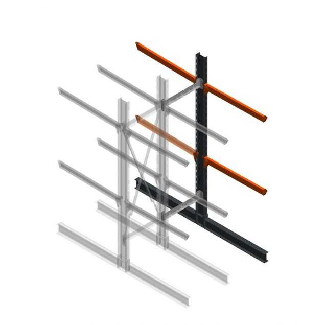 Zware draagarmstelling dubbelzijdig 3000x800x1200mm (hxbxd) 2 niveaus aanbouwsectie