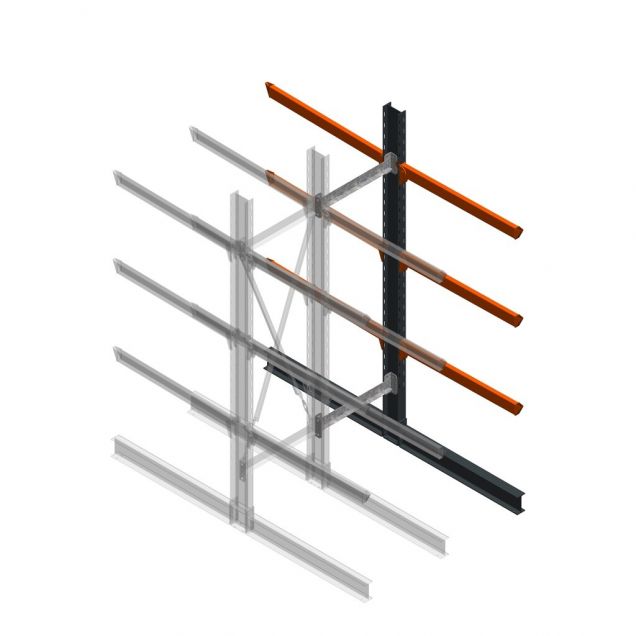 Zware draagarmstelling dubbelzijdig 3000x800x1200mm (hxbxd) 3 niveaus aanbouwsectie