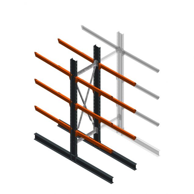 Zware draagarmstelling dubbelzijdig 3000x800x1200mm (hxbxd) 3 niveaus beginsectie