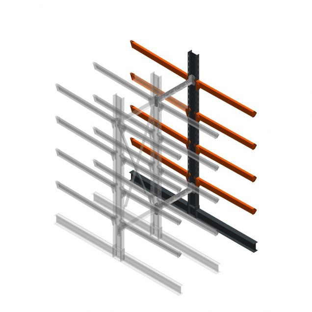 Zware draagarmstelling dubbelzijdig 3000x800x1200mm (hxbxd) 4 niveaus aanbouwsectie