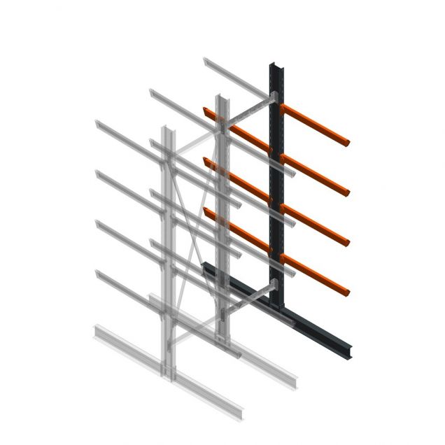 Zware draagarmstelling dubbelzijdig 4000x1000x1200mm (hxbxd) 4 niveaus aanbouwsectie