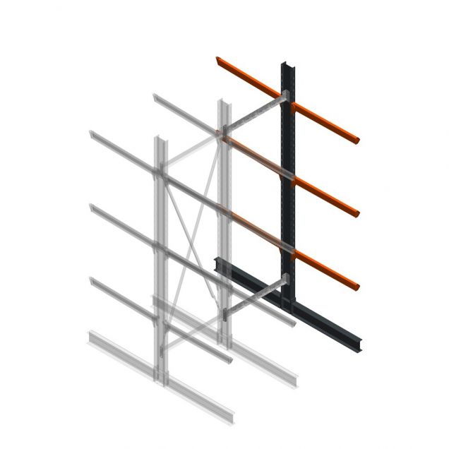 Zware draagarmstelling dubbelzijdig 4000x1200x1200mm (hxbxd) 3 niveaus aanbouwsectie