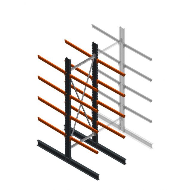 Zware draagarmstelling dubbelzijdig 4000x1200x1200mm (hxbxd) 4 niveaus beginsectie