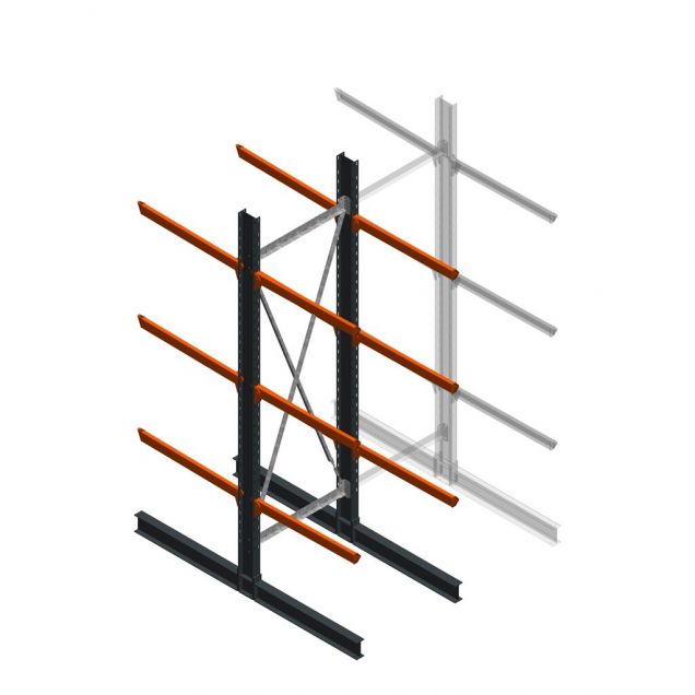 Zware draagarmstelling dubbelzijdig 4000x1200x1200mm (hxbxd) 3 niveaus beginsectie