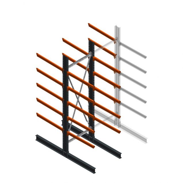 Zware draagarmstelling dubbelzijdig 4000x1200x1200mm (hxbxd) 5 niveaus beginsectie
