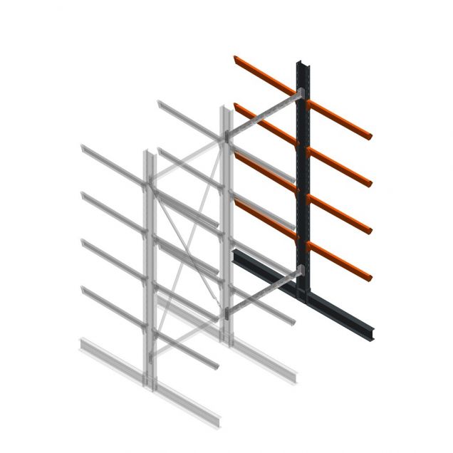 Zware draagarmstelling dubbelzijdig 4000x1500x1200mm (hxbxd) 4 niveaus aanbouwsectie