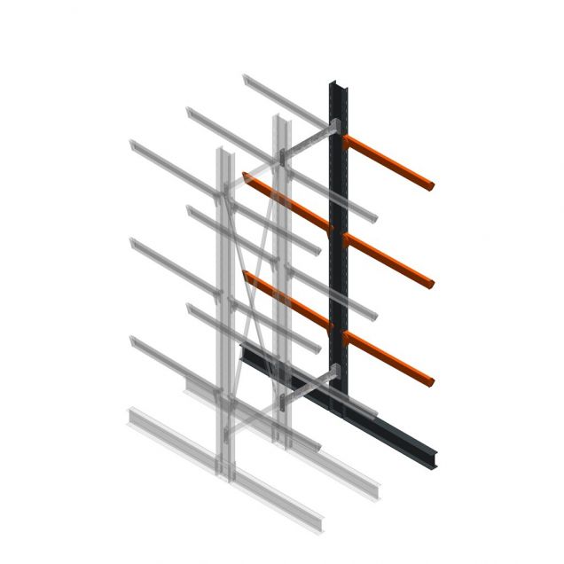 Zware draagarmstelling dubbelzijdig 4000x800x1200mm (hxbxd) 3 niveaus aanbouwsectie