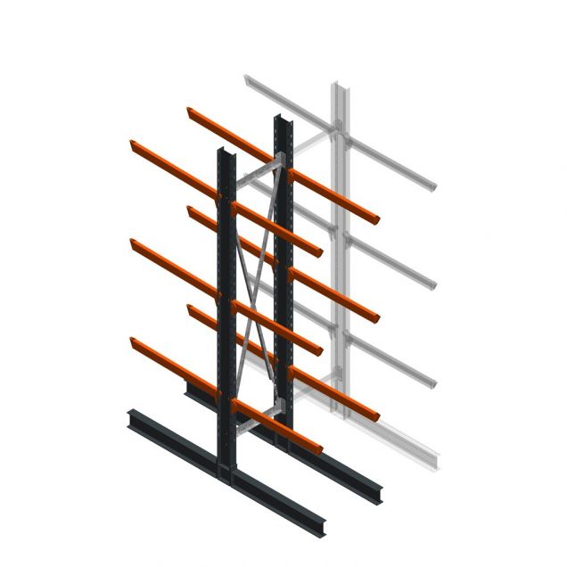 Zware draagarmstelling dubbelzijdig 4000x800x1200mm (hxbxd) 3 niveaus beginsectie