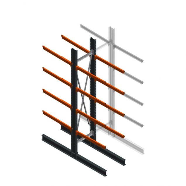 Zware draagarmstelling dubbelzijdig 4000x800x1200mm (hxbxd) 4 niveaus beginsectie