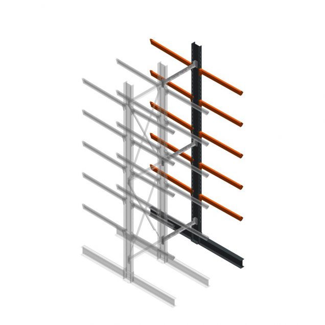 Zware draagarmstelling dubbelzijdig 5000x1000x1200mm (hxbxd) 5 niveaus aanbouwsectie