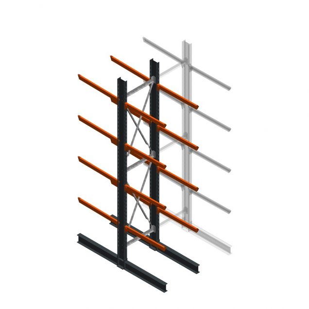 Zware draagarmstelling dubbelzijdig 5000x1000x1200mm (hxbxd) 4 niveaus beginsectie