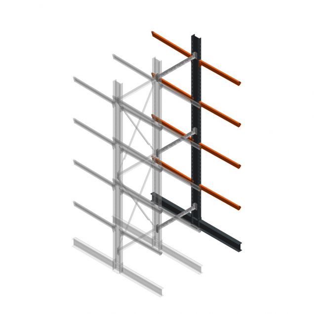 Zware draagarmstelling dubbelzijdig 5000x1200x1200mm (hxbxd) 4 niveaus aanbouwsectie
