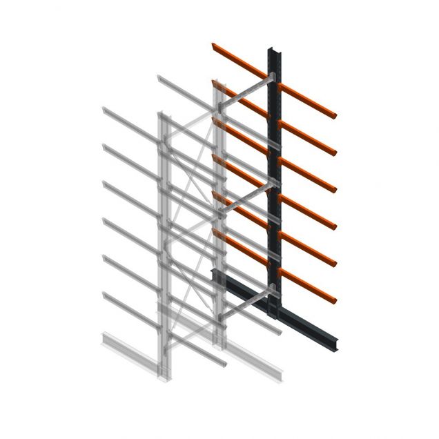 Zware draagarmstelling dubbelzijdig 5000x1200x1200mm (hxbxd) 6 niveaus aanbouwsectie