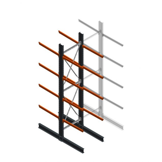 Zware draagarmstelling dubbelzijdig 5000x1200x1200mm (hxbxd) 4 niveaus beginsectie