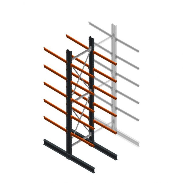 Zware draagarmstelling dubbelzijdig 5000x1200x1200mm (hxbxd) 5 niveaus beginsectie