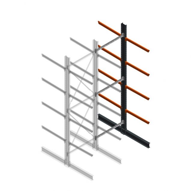 Zware draagarmstelling dubbelzijdig 5000x1500x1200mm (hxbxd) 4 niveaus aanbouwsectie