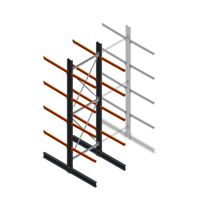 Zware draagarmstelling dubbelzijdig 5000x1500x1200mm (hxbxd) 4 niveaus beginsectie
