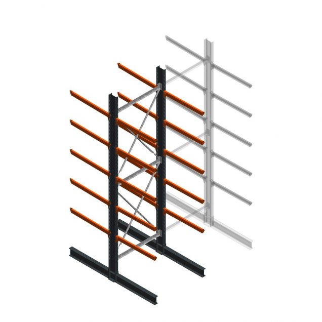 Zware draagarmstelling dubbelzijdig 5000x1500x1200mm (hxbxd) 5 niveaus beginsectie