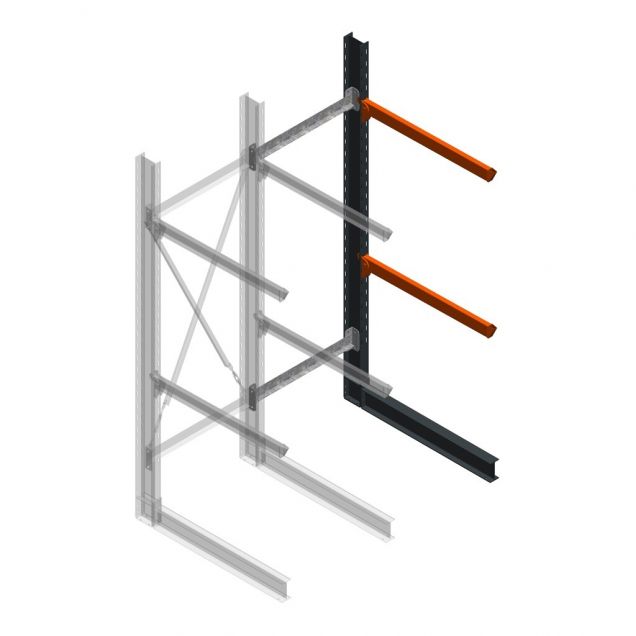 Zware draagarmstelling enkelzijdig 3000x1000x1500mm (hxbxd) 2 niveaus aanbouwsectie
