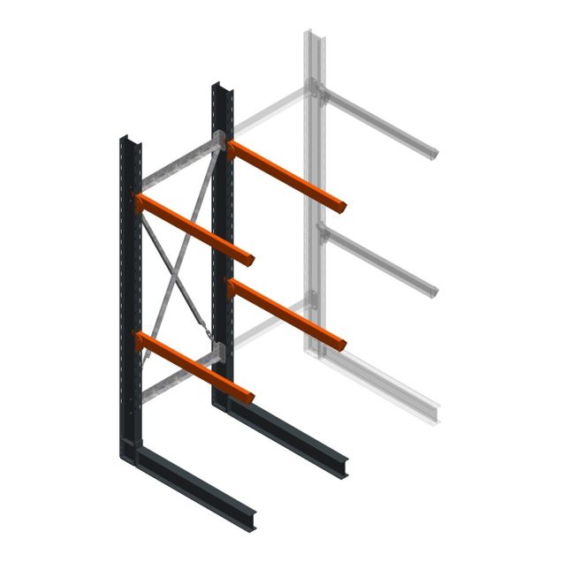 Zware draagarmstelling enkelzijdig 3000x1000x1000mm (hxbxd) 2 niveaus beginsectie