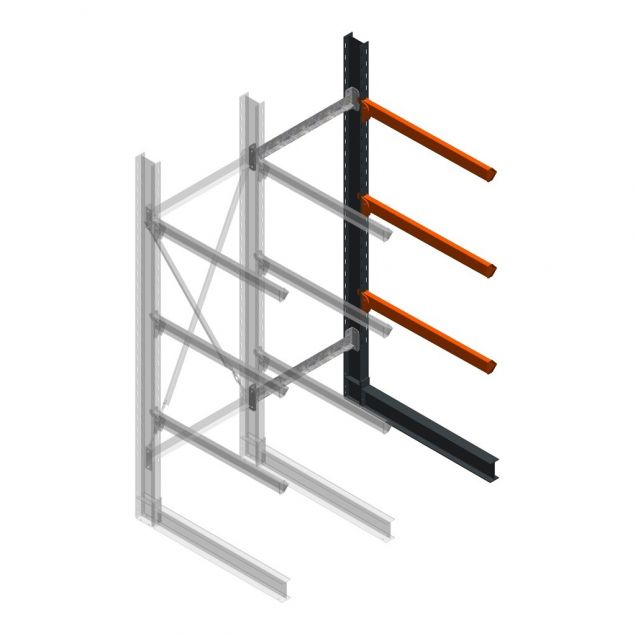 Zware draagarmstelling enkelzijdig 3000x1000x1200mm (hxbxd) 3 niveaus aanbouwsectie
