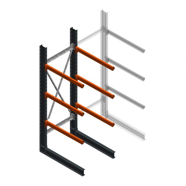 Zware draagarmstelling enkelzijdig 3000x1000x1200mm (hxbxd) 3 niveaus beginsectie