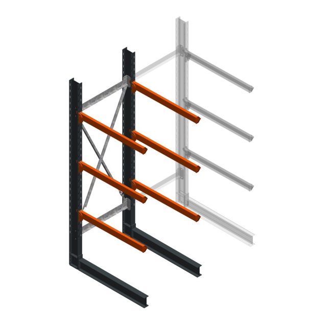 Zware draagarmstelling enkelzijdig 3000x1000x1500mm (hxbxd) 3 niveaus beginsectie