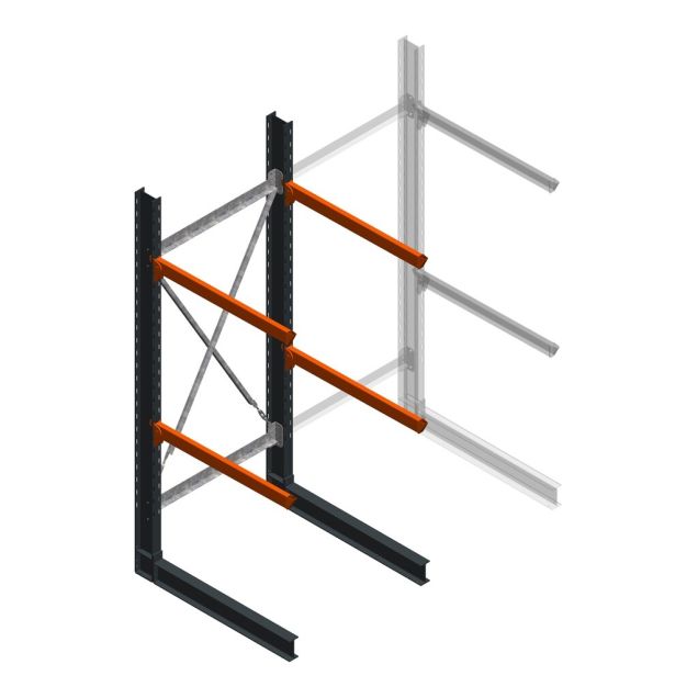Zware draagarmstelling enkelzijdig 3000x1200x1000mm (hxbxd) 2 niveaus beginsectie