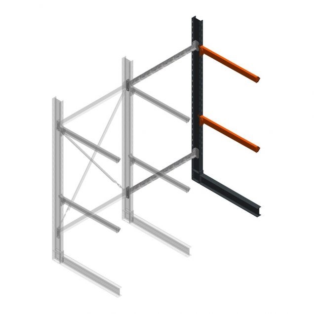 Zware draagarmstelling enkelzijdig 3000x1500x1000mm (hxbxd) 2 niveaus aanbouwsectie